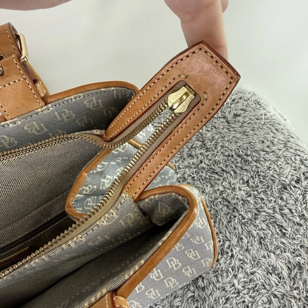 Dooney & Bourke Purse Canvas with Leather Trim Double Handle (Needs Zipper Pull)